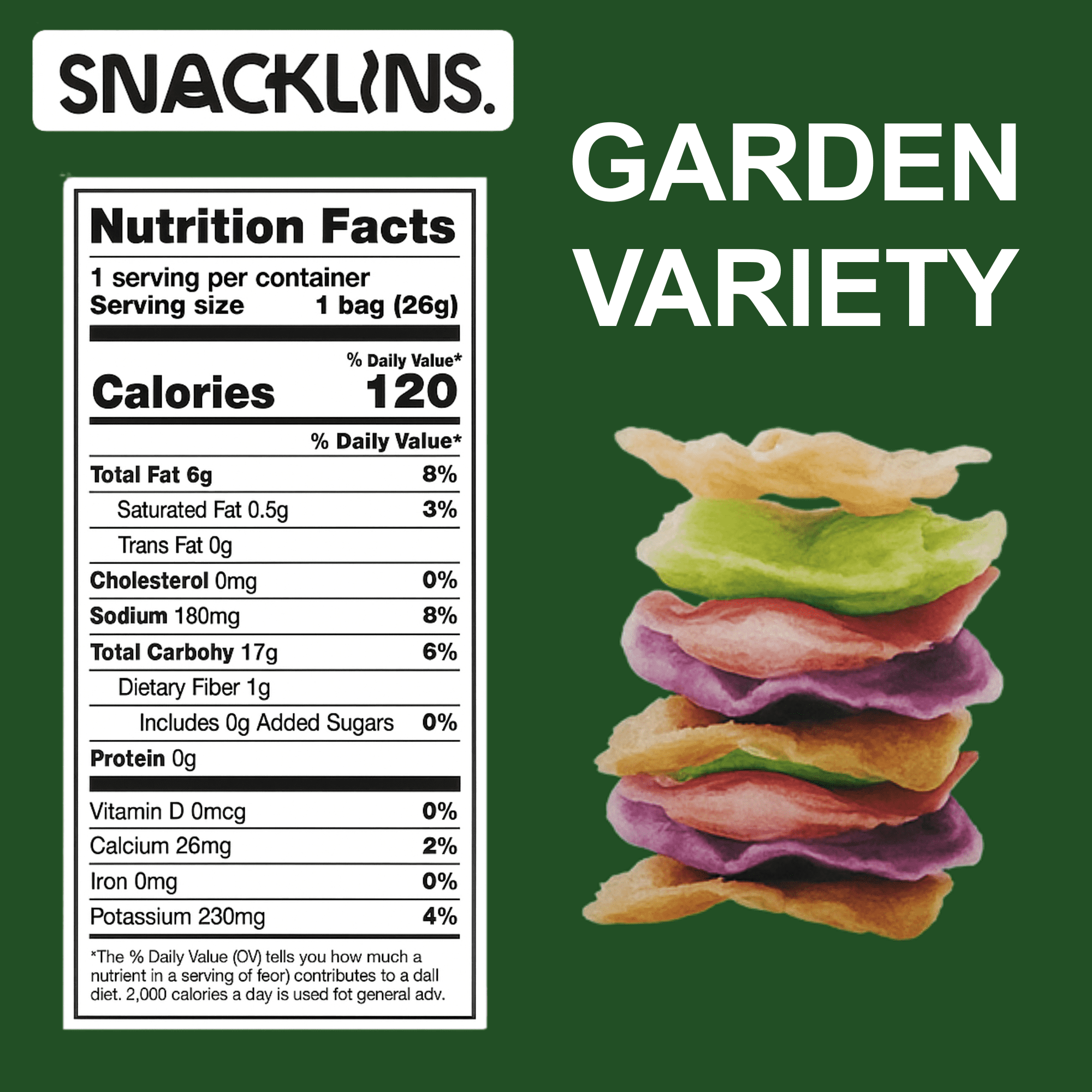 SNACKLINS Plant Based Crisps GARDEN Variety - Gluten Free, Grain Free, 100% Kosher, Vegan Healthy Snacks, Crunchy Puffed Snack, Just 90 Calories Per Bag - .9oz Bag (12 Pack)
