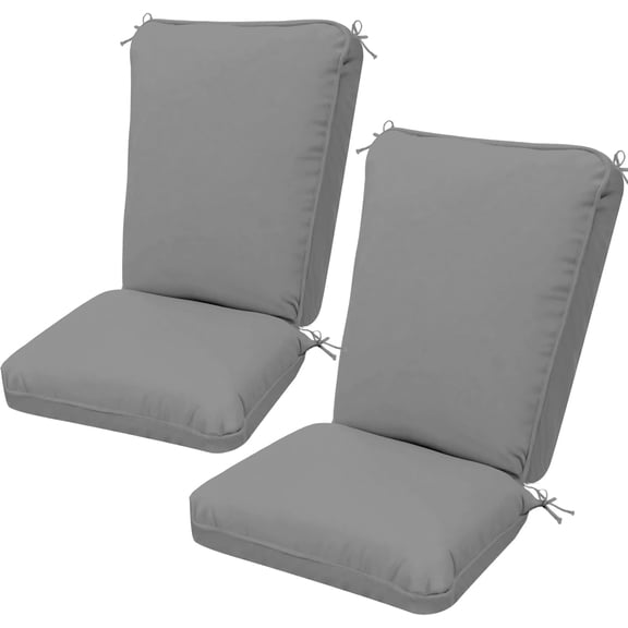 2 Pack Adirondack Chair Cushions, Waterproof & Fade-Resistant Outdoor Rocking Chair Cushion Set, Removable Seat Pads with Ties for High Back Dining or Patio Chairs, Gray