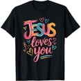 thumbnail image 2 of 100% Cotton Unisex Jesus Loves You Christians Girls Teens Women Cute T-Shirt, 2 of 5