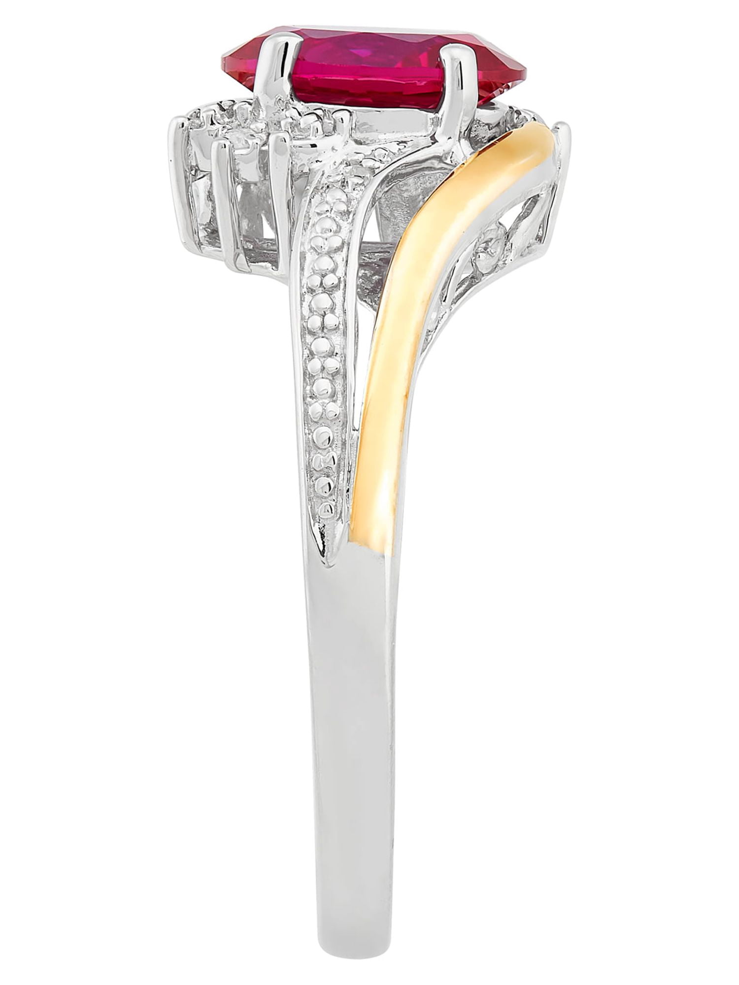 Brilliance Fine Jewelry Created Ruby Diamond Accent Ring in Sterling Silver and 10K Yellow Gold