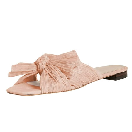

Cuhas Wide Sandals for Women SlippersWomen s Fashion Sandals Thick Heel Bow Silk Sandals Retro Buckle Flat Shoes
