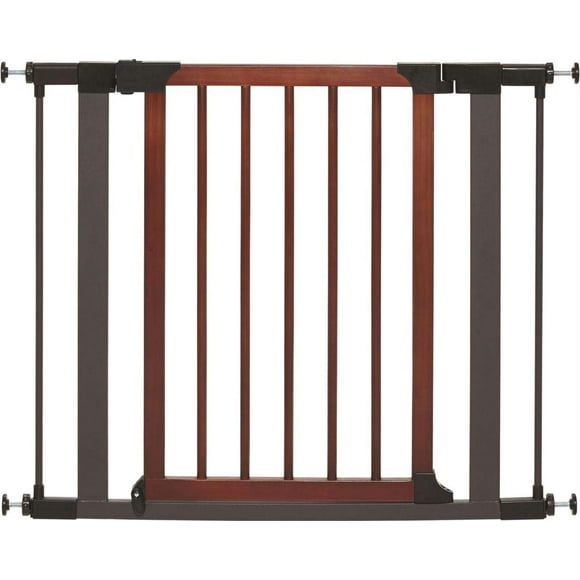Steel Pet Gate w/ Textured Graphite Frame &amp; Decorative Wood Door, 29H x 28-38W Inches