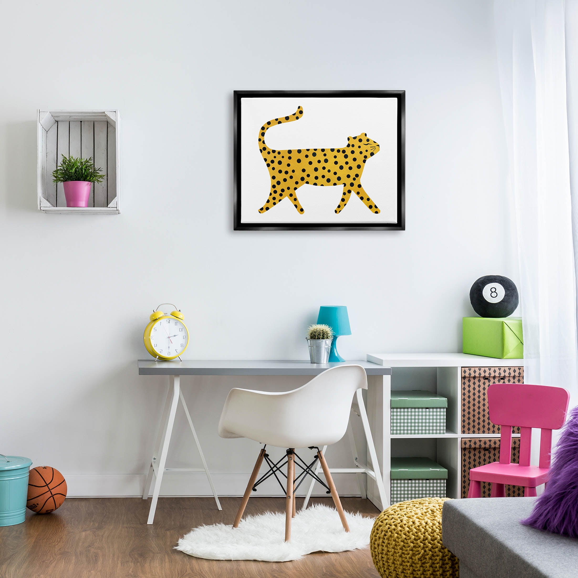 Stupell Industries Whimsical Cheetah Polka Pattern Graphic Art Jet Black Floating Framed Canvas Print Wall Art, Design by Emily Kopcik