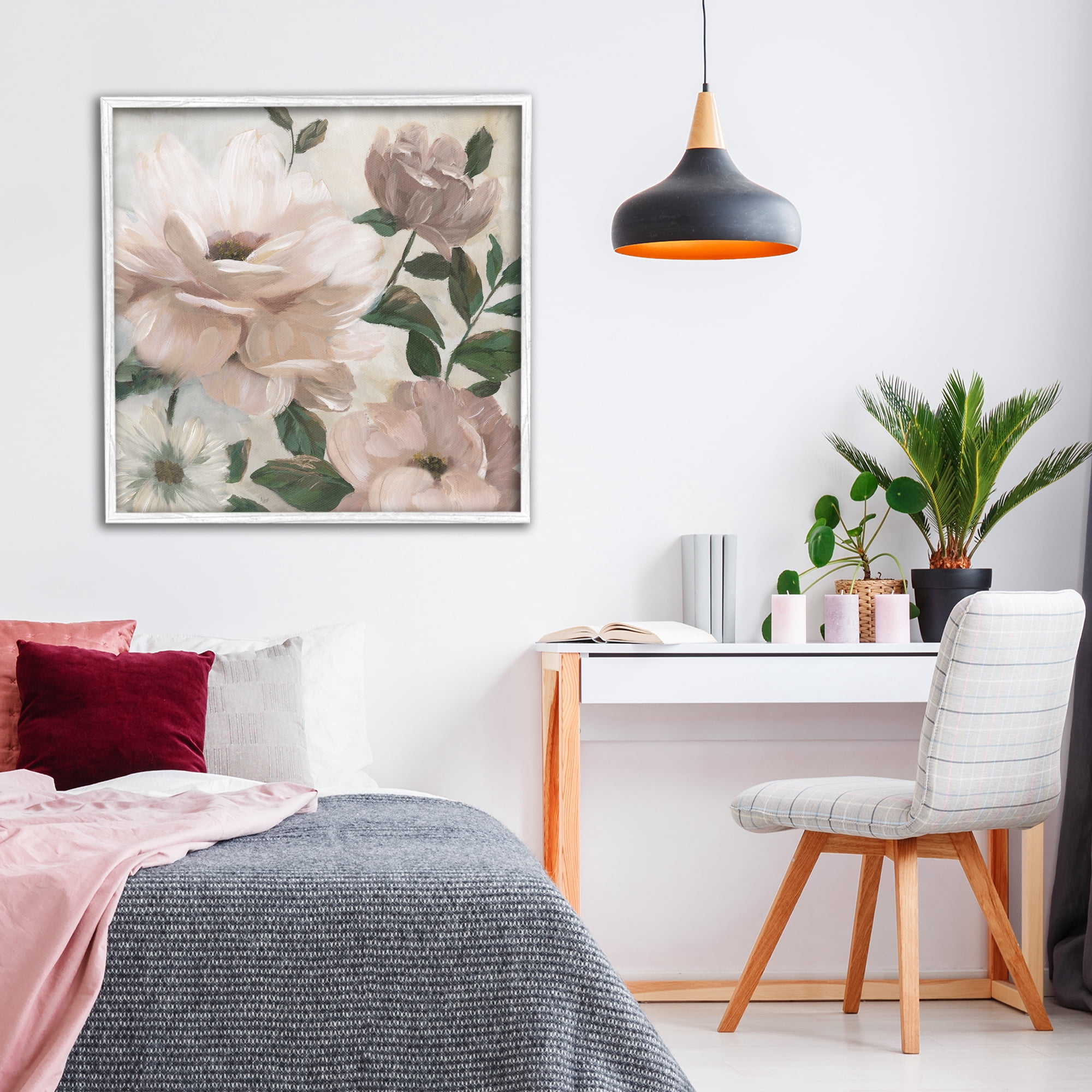 Stupell Industries Budding Blush Peonies & Leaves White Framed Giclee Art, design by Nan