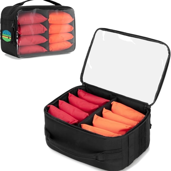 BESTSKY Cornhole Bags Carrying Case Holds Up to 8 Bags, Cornhole Bean Bags Carry Bag Holder with Padded Divider, Flag Patch Area and Portable Handle,Holder for Cornhole Game Enthusiast (Bag Only)