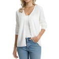 thumbnail image 5 of QUALFORT Women’s 100% Cotton Lightweight Button-Front Cardigan Sweater，v neck Long Sleeve Knit, 5 of 6