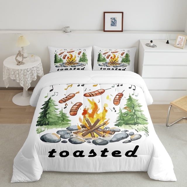 Erosebridal Camping Car Bedding Full Comforter Set, Camper Down Comforter, Rustic Farmhouse Decor, Reversible 3pcs