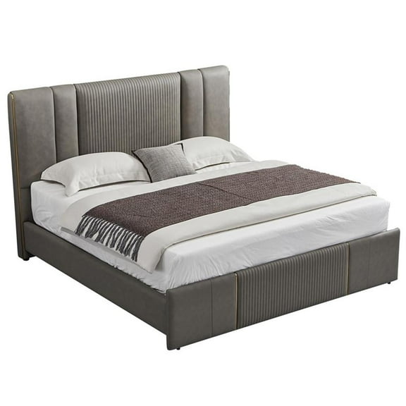 American Eagle Furniture Metal & Genuine Leather Queen Bed in Gray