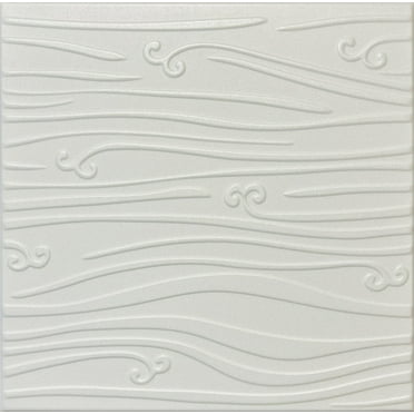 20x20 Styrofoam Ceiling Tiles Glue-Up Decorative Panels for Easy DIY Install, Home & Basement Renovation. R102 Ripple Waves, Plain White, Lot/8