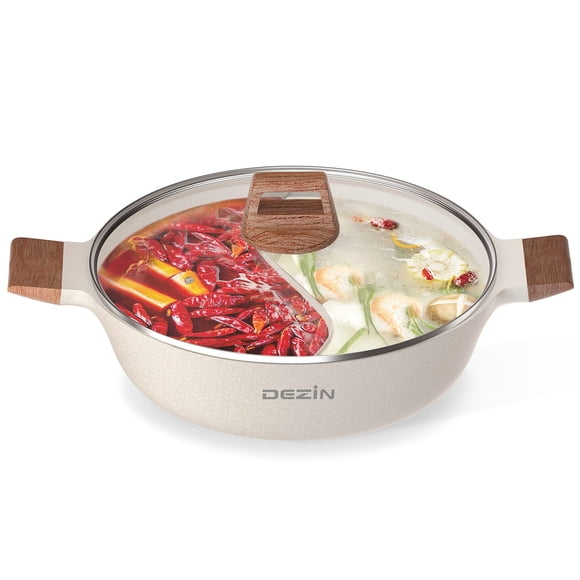 Olla Shabu Shabu DEZIN de doble sabor de 5 litros con divisor antiadherente