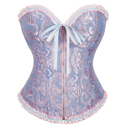 Corset Woman Zip Corset Tops for Women  Bustier Shapewear Lingerie  Lace Waist Push up Bodysuit Bride Floral Lace Shapewear Tops Boned Corset Tops S-9 Blue XL
