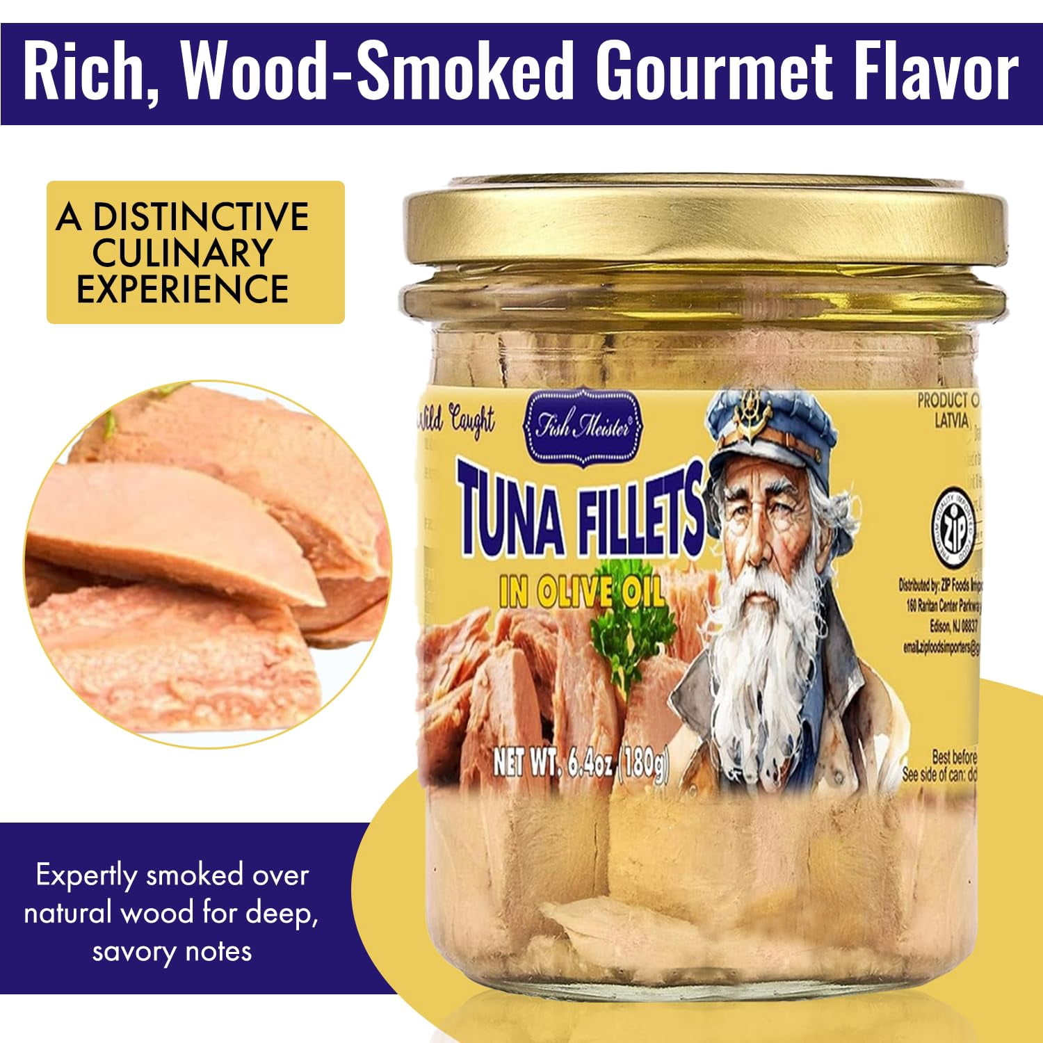 Fish Meister Tuna Fish in Premium Olive Oil - Tunas in Jar Rich with Omega-3 & Packed in Glass Jar for Freshness - Yellowfin Tuna Ready to Eat for Healthy Meals & Snacking Anytime - 2 Pack