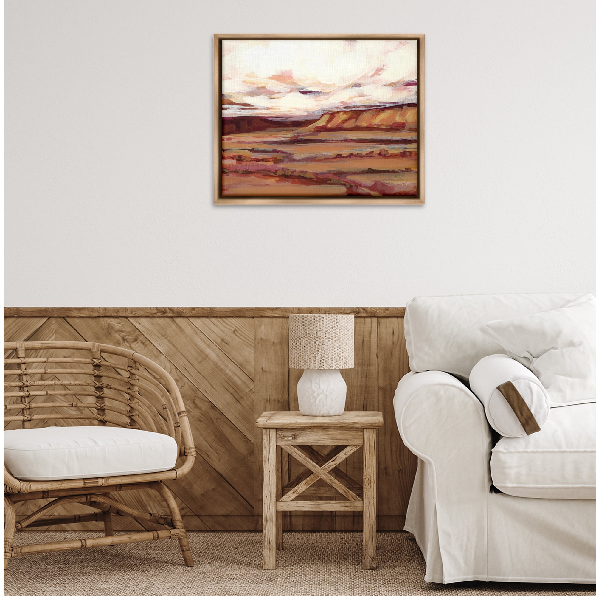 Stupell Industries Mauve Mesa Landscape Landscape Painting Brown Floater Framed Art Print Wall Art, 31 x 25