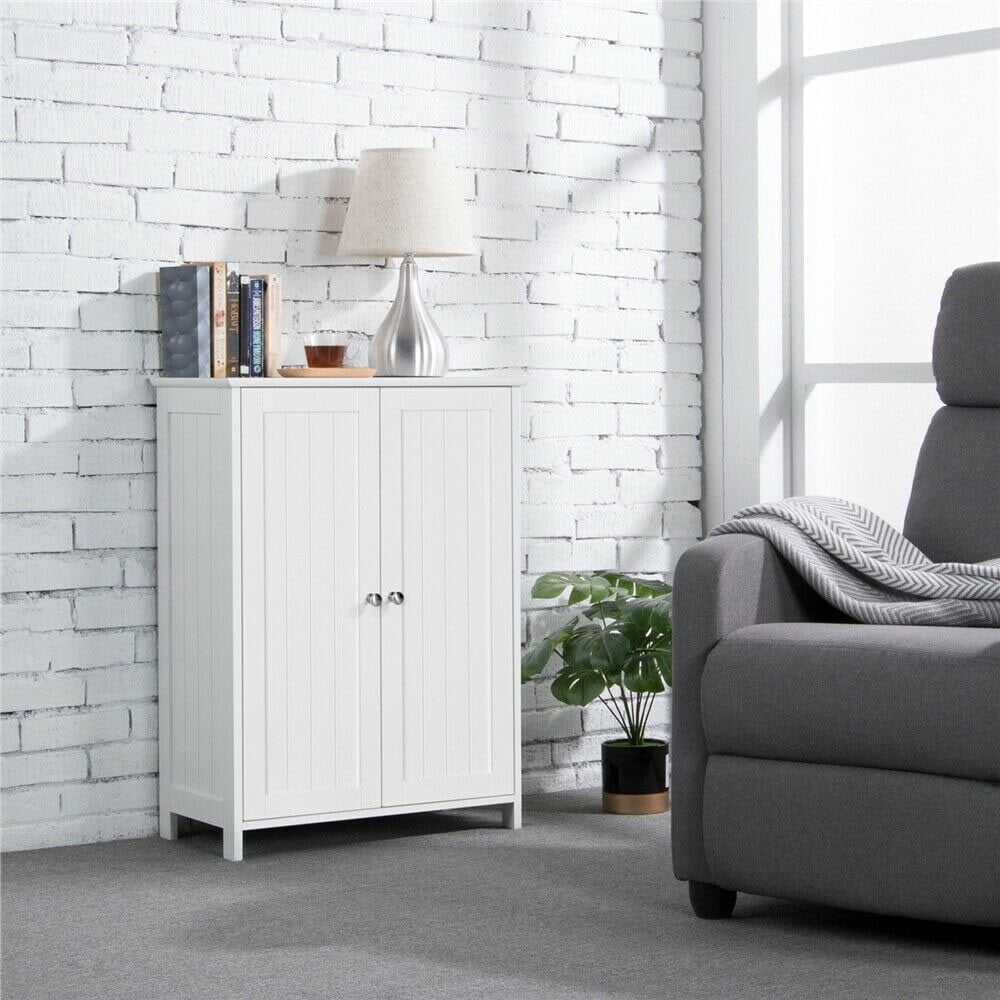 LINJH Wooden Bathroom Floor Cabinet - Free Standing Storage Cupboard with 3 Shelves for Toiletries, Towels & Bathroom Essentials - Rustic Design