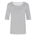 thumbnail image 4 of Yuanlong Womens Solid Color T Shirt Crew Neck Elbow Length Sleeve Tee Relaxed Fit Casual Office Versatile Layering Top, 4 of 4