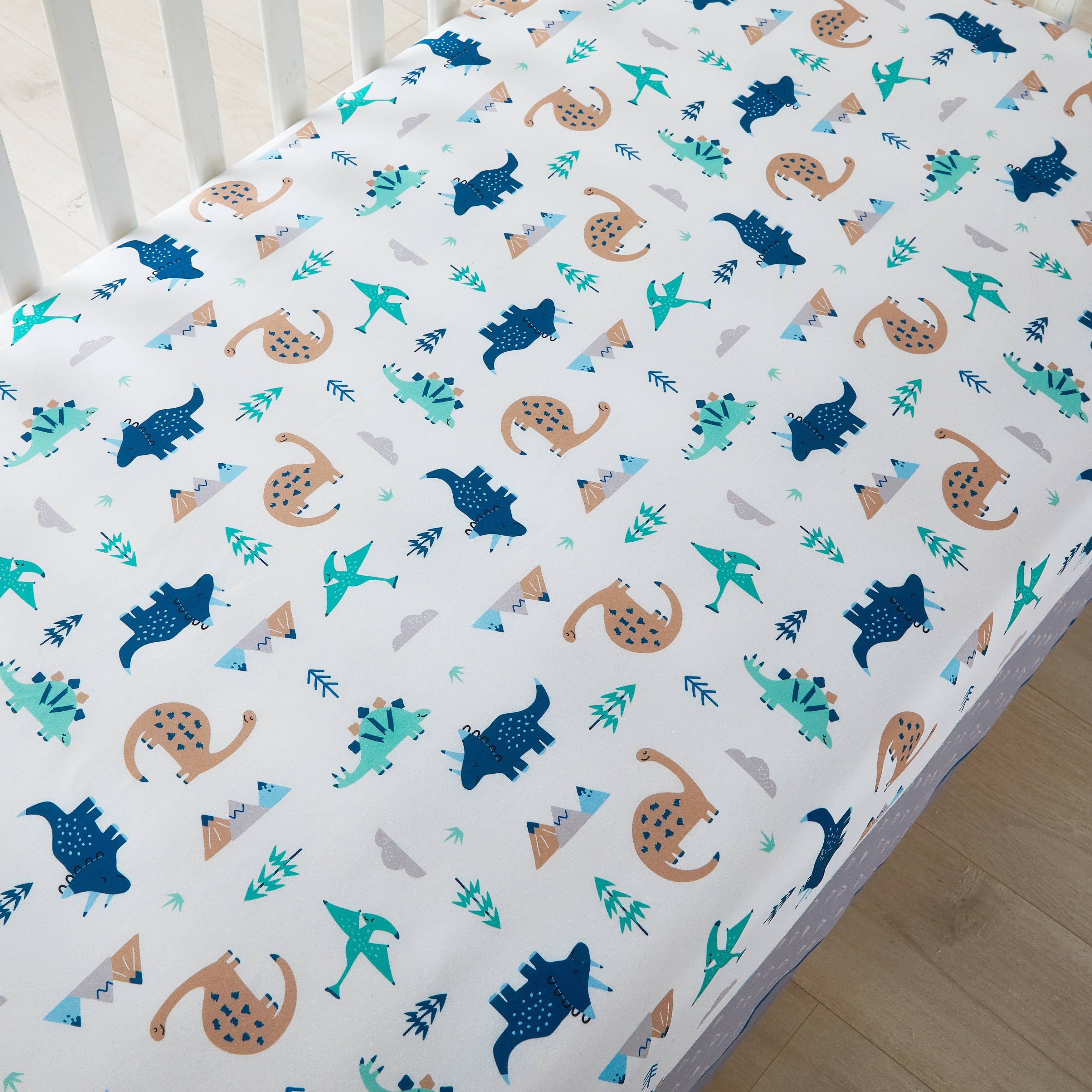 Nanshing Dino Land 3 Piece Baby Nursery Crib Bedding Set, Grey/White