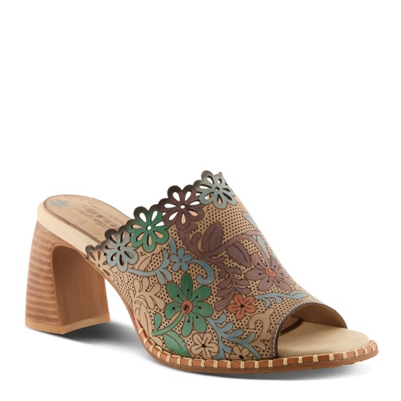 L`Artiste Foxxila Women’s Laser-cut Slide Sandal with Comfortable Block Heel