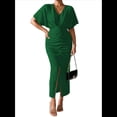 thumbnail image 3 of Vestido de Cóctel para Mujer, con Efecto Metalizado, Cruzado, Color Liso, Escote en V, Plisado, Abertura Alta, Corta, Midi, Verde, Talla S, 3 of 9