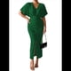 thumbnail image 3 of Vestido de Cóctel para Mujer, con Efecto Metalizado, Cruzado, Color Liso, Escote en V, Plisado, Abertura Alta, Corta, Midi, Verde, Talla M, 3 of 9