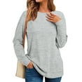 thumbnail image 5 of Women's Casual Fashion Solid Color Round Neck Long Sleeve Lightweight Pullover Sweatshirt with Side Pockets for Warm Comfort and Everyday Wear,Light Gray,S, 5 of 7