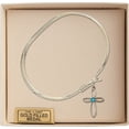 thumbnail image 3 of 7 inch Oval Eye Hook Bangle Bracelet w/ Loop Cross medal charm w/ December Blue Swarovski Crystal, 3 of 3