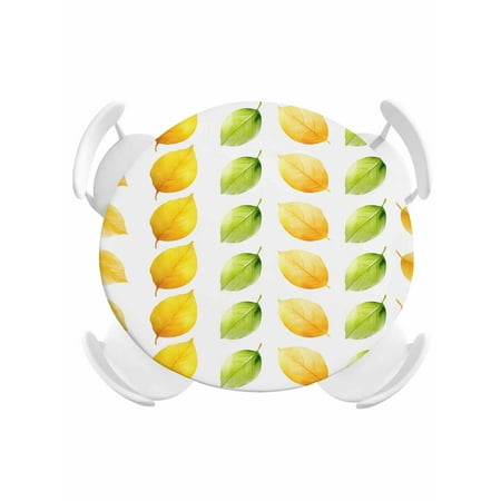 Round Fitted Tablecloth Spring Green Leaves Yellow Watercolor Circle Table Cover Waterproof Table Cloth with Elastic Edge Foliage Botanical Seamless Outdoor Tablecloths for Kitchen Picnic 36-44in