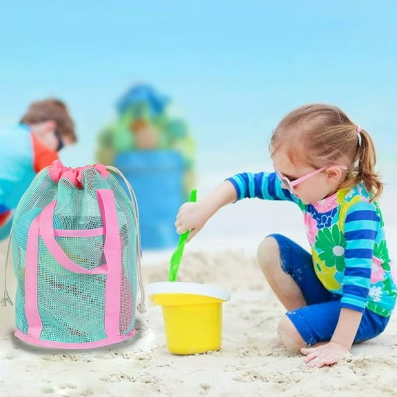 Children's beach toy storage tote bag, large capacity mesh beach bag for sand, pool and outdoor play, breathable, quick-dry and reusable storage solution