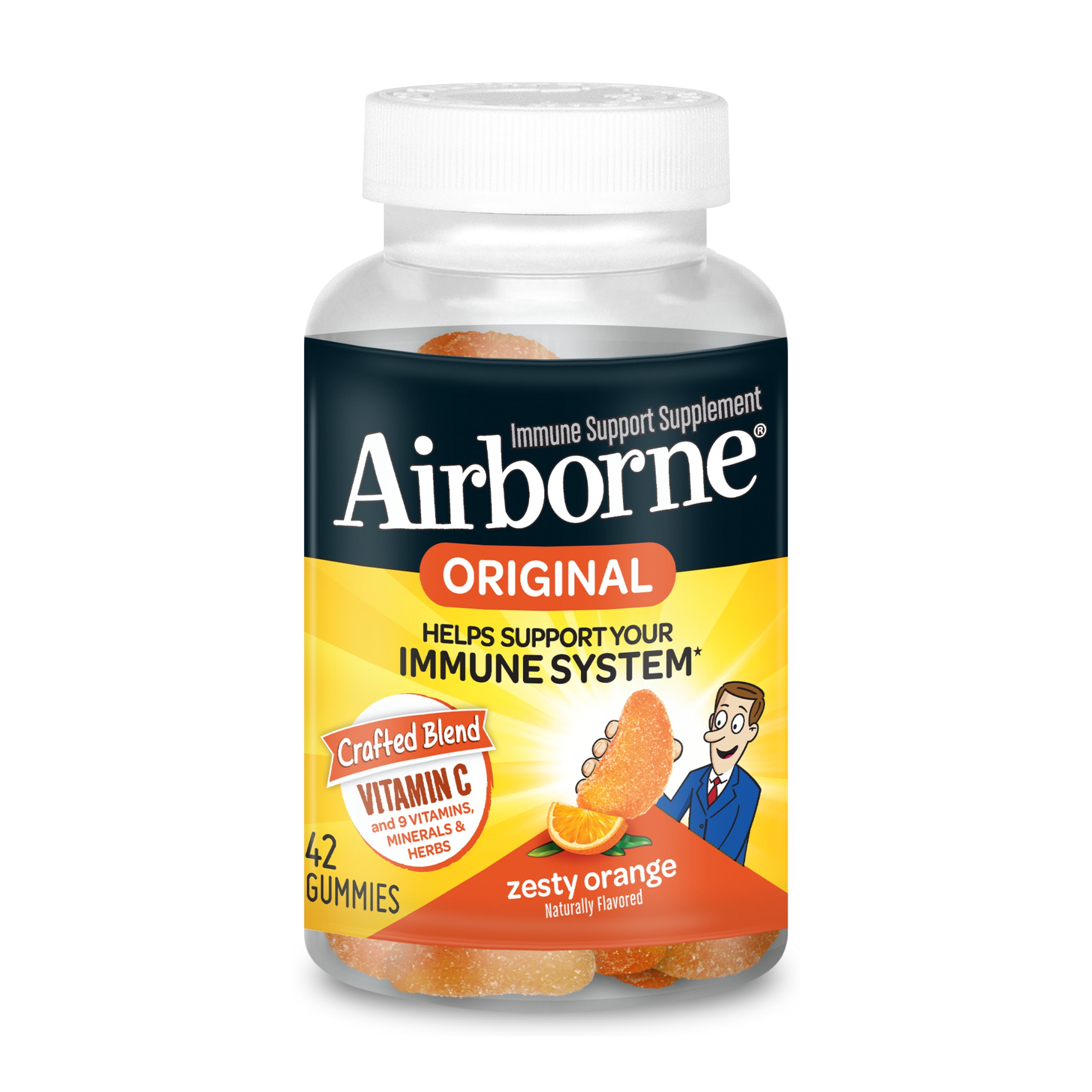 Airborne Zesty Orange Flavored Gummies, 42 count - 750mg of Vitamin C and Minerals & Herbs Immune Support (Packaging May Vary)