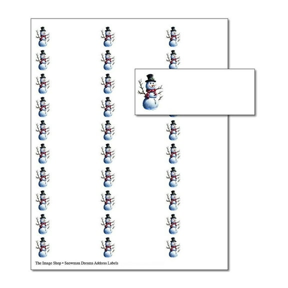 Snowman Dreams Printable 30-Up Address Labels - 5 Sheets/150 Labels Total - 1" x 2.625" Sized Labels (oalx374)