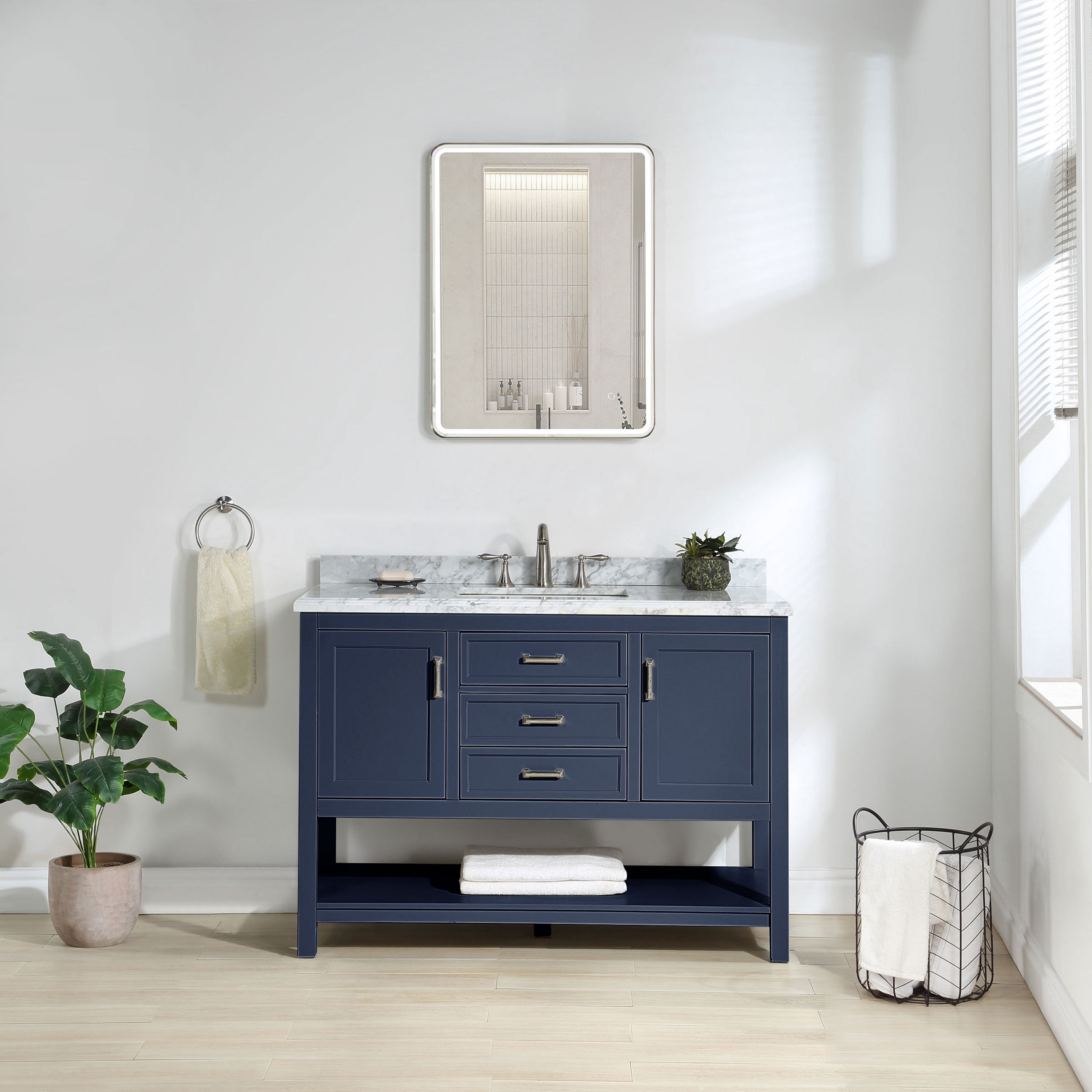 Furniture of America Freya 49" Blue Single Bathroom Vanity with White Marble Top and Undermount Sink