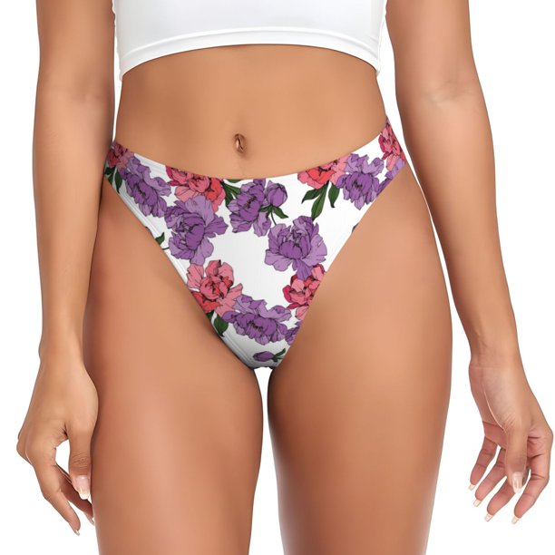 Fotbe Peonies Tanga Sin Costuras para Mujer con Estampado – Panties Invisibles, Transpirables y Cómodos para Uso Diario-XX-Large