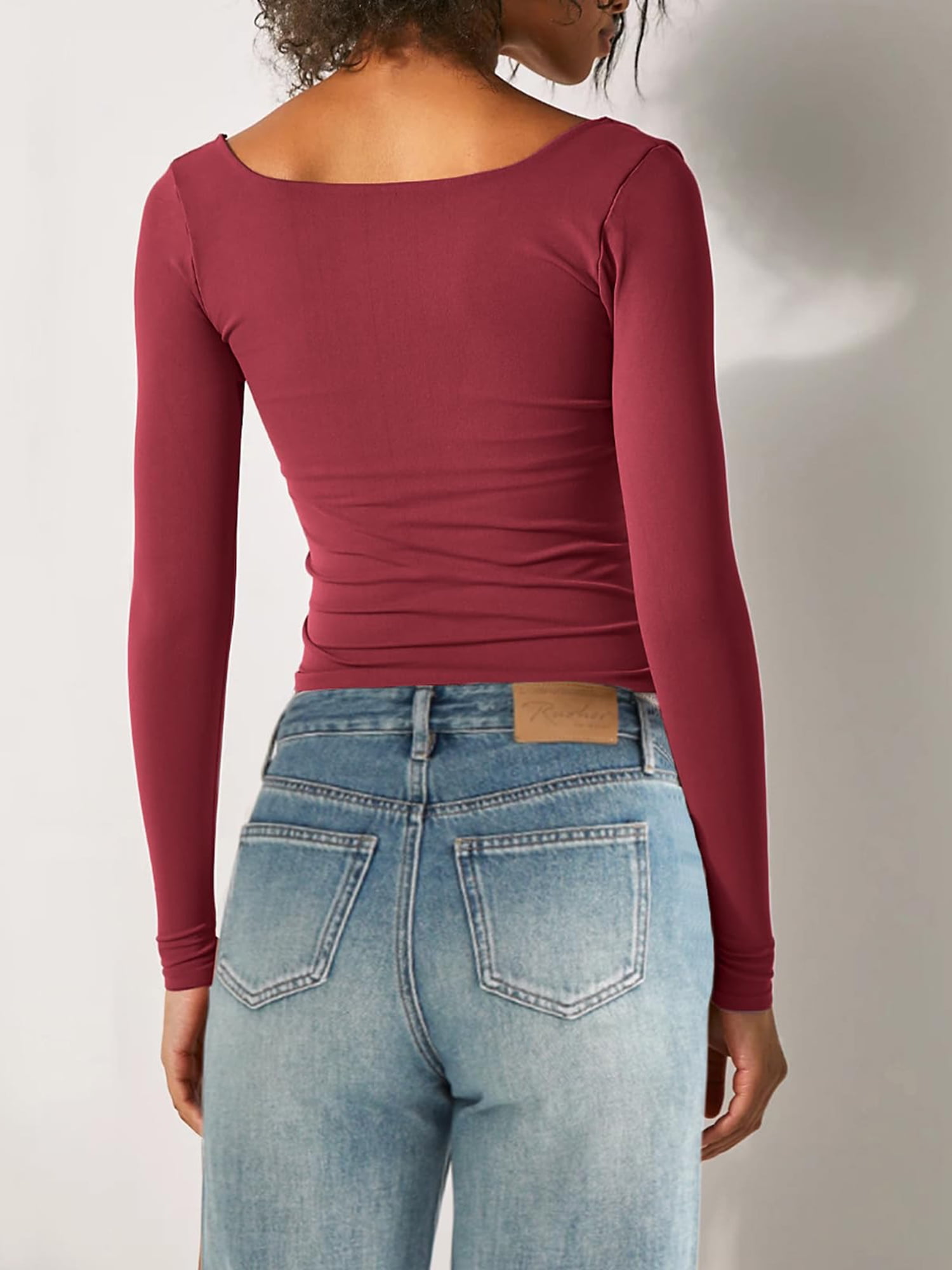 PrettyGuide Women's Long Sleeve Square Neck Top - Slim Fit Cotton Jersey Basic Tee For Fall & Casual Wear