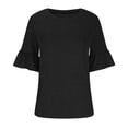 thumbnail image 5 of Mrat Women's Summer Hawaiian Shirt and Short Set Long Sleeve Round Neck Womens 's Tunics Sweats Womens Peasant Blouses for Womens Black 3XL, 5 of 7