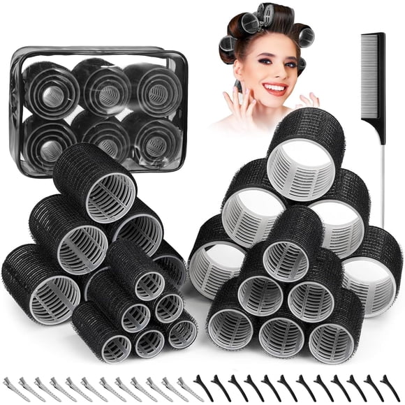 50 Juego de Rizadores de Cabello Grandes, 4 Tamaños Rizadores Autosujetantes, 5 mm/36 mm/48 mm/60 mm, Rulos de Pelo con Clip, para Cabello Largo,Cabello Corto con Flequillo (Ne