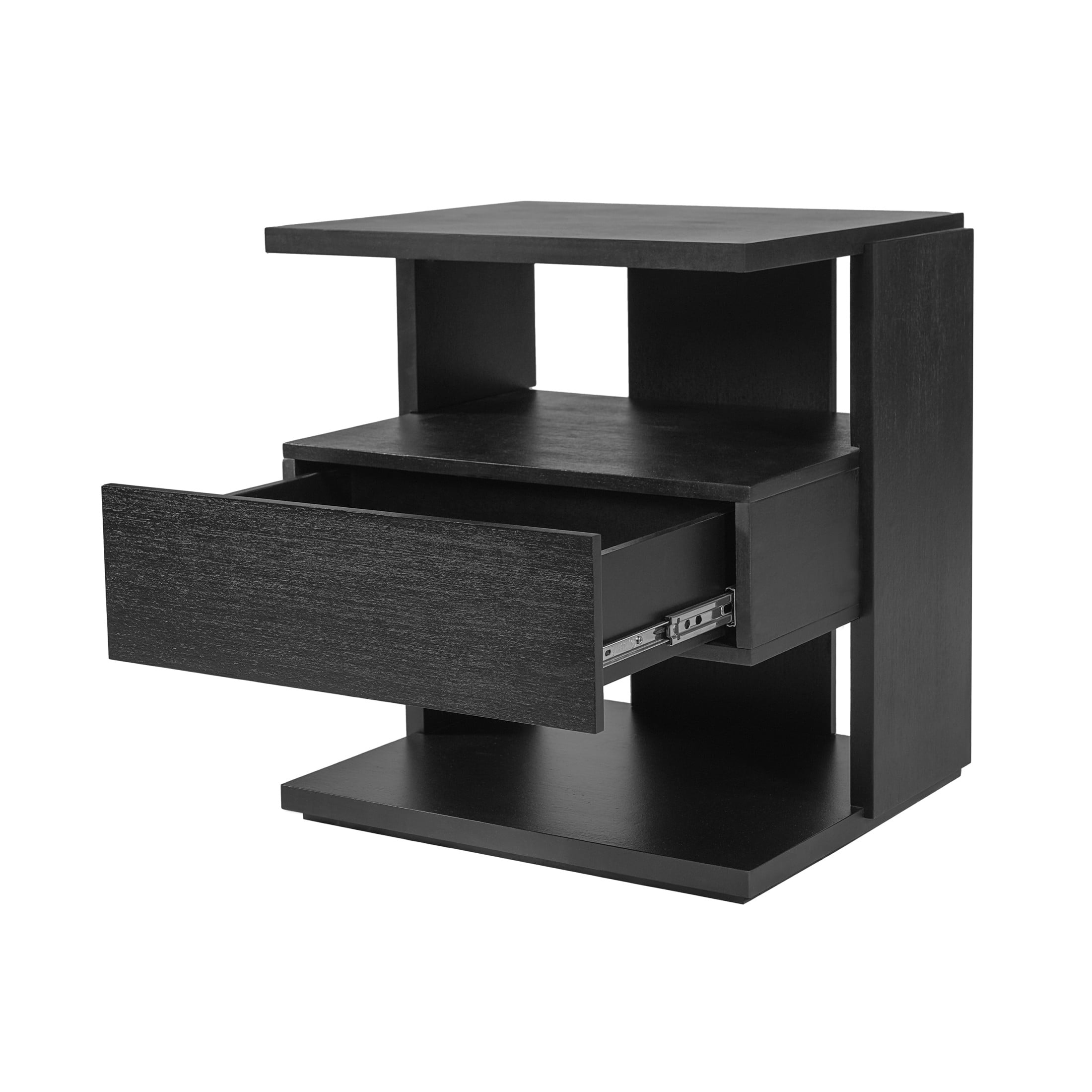Christopher Knight Home Mid-Century Nightstand with Drawer, Unique C-Shaped Bedside Table, Black