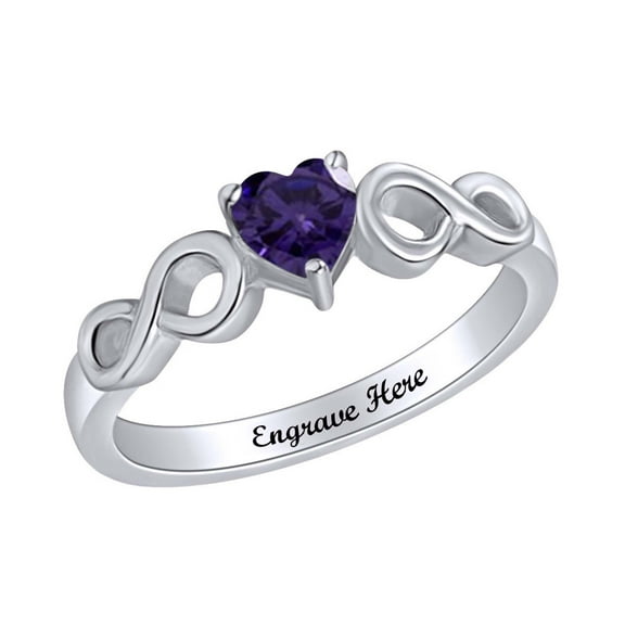 AFFY Personalized Heart Shape Simulated Alexandrite Infinity Heart Promise Ring In 14k White Gold Over Sterling Silver Ring Size-5