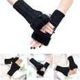 thumbnail image 4 of Guantes suaves de otoño jinwen para mujer Guantes sin dedos a prueba de viento Negro Guantes cálidos sin dedos, 4 of 7