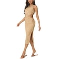 thumbnail image 4 of INSPIRE CHIC Women's Summer Sleeveless Midi Dress Crewneck Waist Cut Out Split Slit Tank Dress Ribbed Bodycon Dress XL Khaki, 4 of 6
