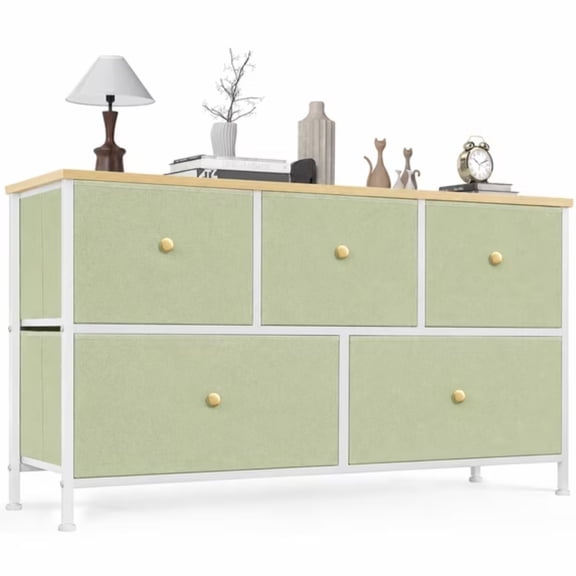 Fabric Dresser for Bedroom, Chest of Drawers Storage Organizer with Wooden Top for Closet and Entryway