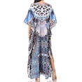 thumbnail image 2 of Sakkas Yeni Women's Short Sleeve V-neck Summer Floral Long Caftan Dress Cover-up - TRB388-Blue - One Size, 2 of 5