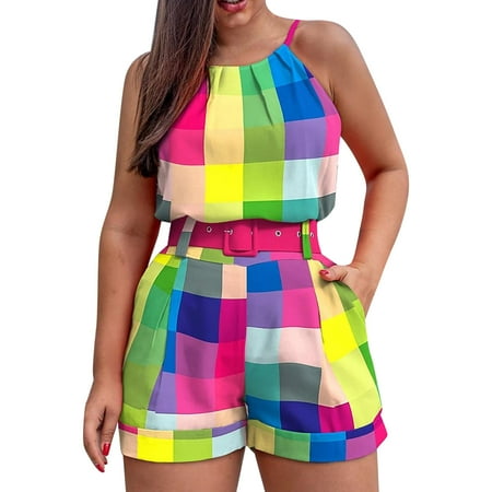 Lisingtool Biker Shorts Women Women s 2 Piece Set Two Piece Shorts Spring Tops 2023 Fashion Clothing Botanical Print Tops Shorts Two Piece Set with Belt Shorts for Women Yellow