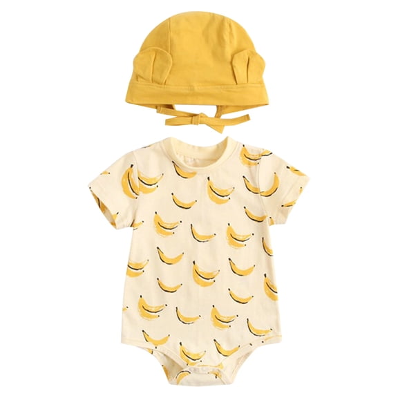 NOKIO Children'S Summer Jumpsuit, Baby Summer Romper, Baby Girls Romper Girls Short Sleeve Cartoon Fruits Prints Romper Bodysuits With Hat Outfits Stylish And Practical Baby Bodysuit