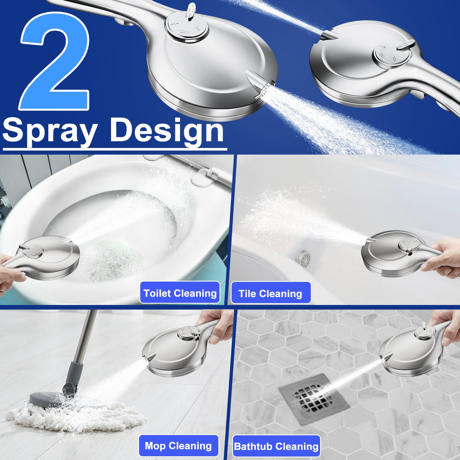 Shower Head - 9-Mode High Pressure Handheld Shower Head with Water Stop Button, Shower Head with Ultra-long Stainless Steel Hose, 9 Spray Settings