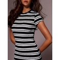 thumbnail image 5 of Womens Black Striped Casual Short Sleeve Round Neck Maxi Dress, 5 of 5