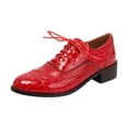 thumbnail image 6 of Oxford Shoes for Women Lace up Wingtip Vintage Pattern Leather Low Heel Pumps Shoes Business Work Casual Dress Shoes Red Size 7.5, 6 of 6
