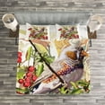 thumbnail image 3 of Ambesonne Rowan Quilted Bedspread Set 3 Pcs, Colorful Bird and Shrubs, King Size, Multicolor, 3 of 3