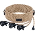 thumbnail image 1 of ArcoMead Triple Pendant Light Cord Kit with Independent Switch Hemp Rope Vintage Hanging Lighting Cord Fixture Compatible with E26 for Industrial DIY Projects Decoration, 1 of 6