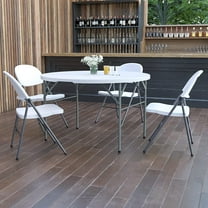 QRKD 4-Foot Round Bi-Fold Granite White Plastic Event Folding Table with Handle，Only table, not chairs