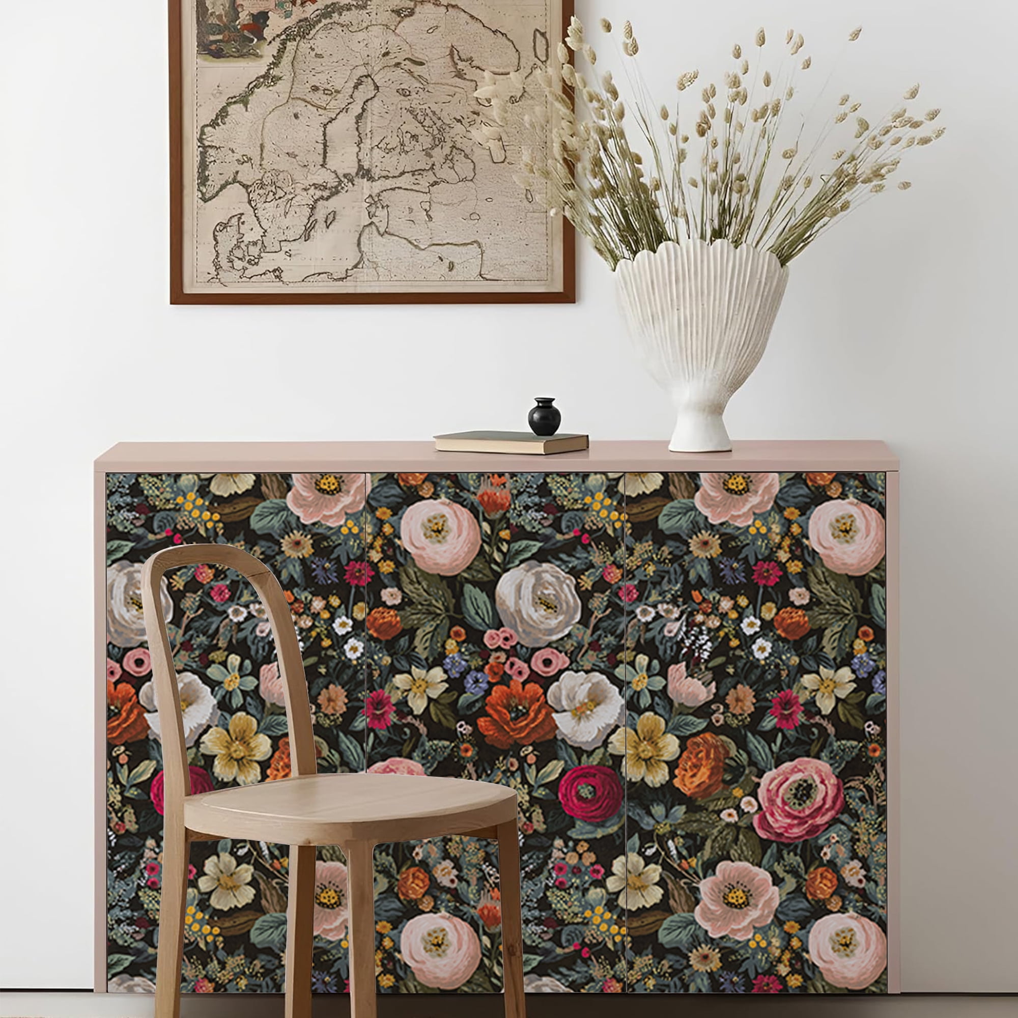(3 pack) Abyssaly Floral Wallpaper Peel and Stick 17.3"×118.1" Floral Black Wallpaper Vintage Plant Oil-Painting Self Adhesive Textured Wall Paper Contact Paper Home Decor Wall Covering