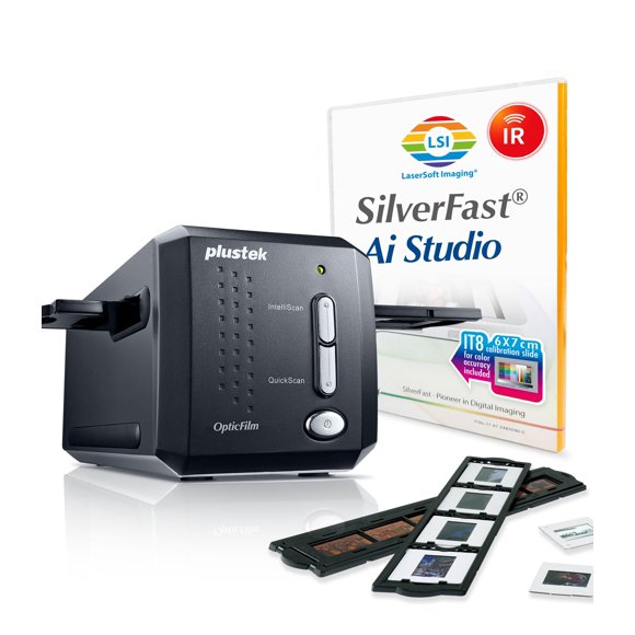 Plustek OpticFilm 8200i Ai High Resolution Film and Slide Scanner, 7200 dpi optical resolution, 48-bit color depth, Dust and Scratch Removal